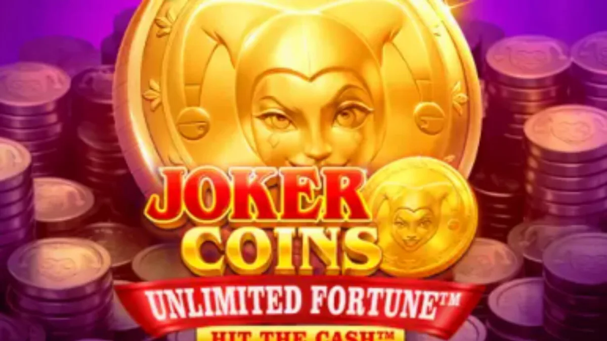 Tampilan visual slot Joker Coins Unlimited Fortune dengan simbol buah neon dan karakter Joker