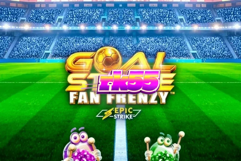Tampilan antarmuka seluler slot Goal Strike Fan Frenzy dengan grafis stadion yang cerah