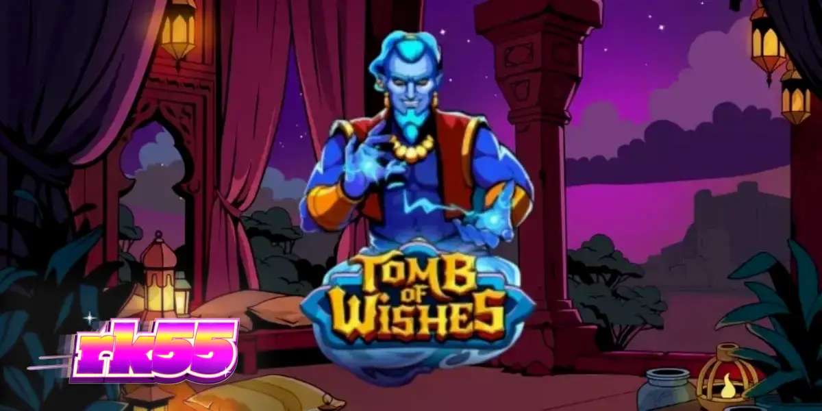 Tampilan visual slot Tomb of Wishes dengan latar belakang ruang harta karun Arab